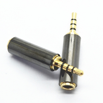 2.5 mm male to 3.5 mm female 4 poles gold plated black plastic black shell