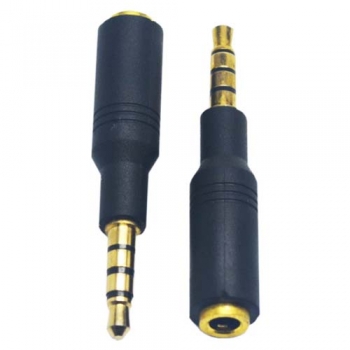 3.5 mm male to 3.5 mm female 4 poles gold plated black plastic shell adapter 