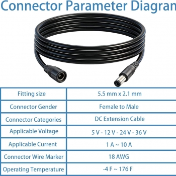 DAJIANG OEM 18AWG 5521 Male Female Connector 12V/24V DC  Extension Cable  LED Strips Security Cameras Routers Monitors