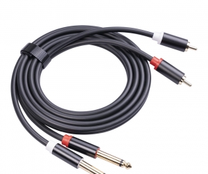 DAJIANG OEM Customized Gold Plated Double RCA to Double 6.35mm Stereo Audio Cable for Car & HDTV 1m Length