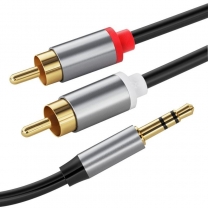 Dajiang OEM Customized 3.5mm Male to 2RCA Male AUX Cable PVC Y/RCA Audio Cable for Computer Mobile Phone Camera Speaker HDTV