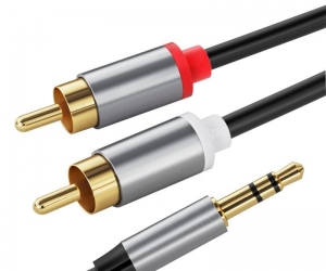 Dajiang OEM Customized 3.5mm Male to 2RCA Male AUX Cable PVC Y/RCA Audio Cable for Computer Mobile Phone Camera Speaker HDTV