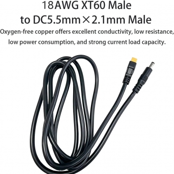 DAJIANG OEM 18AWG XT60 Male to DC5521 Male Silicone Cable 2M for Portable Power Station, Solar Panel, Solar Power Generator